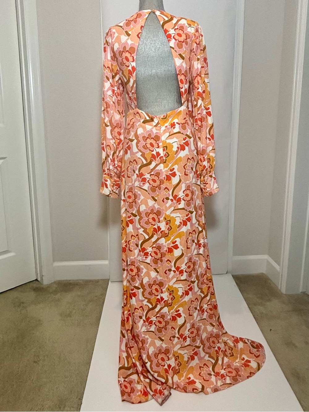AFRM Shilo Pink & Orange Floral V-Neck Maxi Dress with Open Back SZ M - Picture 7 of 11